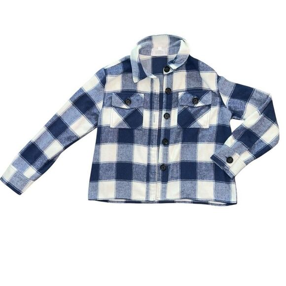 BB DAKOTA BY STEVE MADDEN Blue & White Plaid Button Up Shacket Size L - Picture 1 of 7